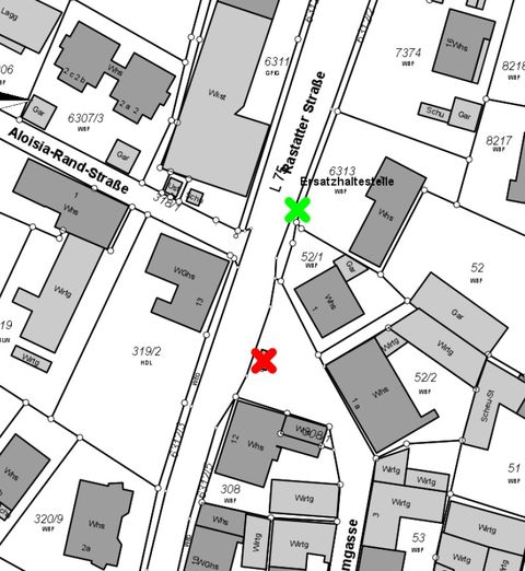 Plankopie zur Verlegung der Bushaltestelle im Ortsteil Stollhofen im Zuge des Umbaus der bisherigen Haltestelle