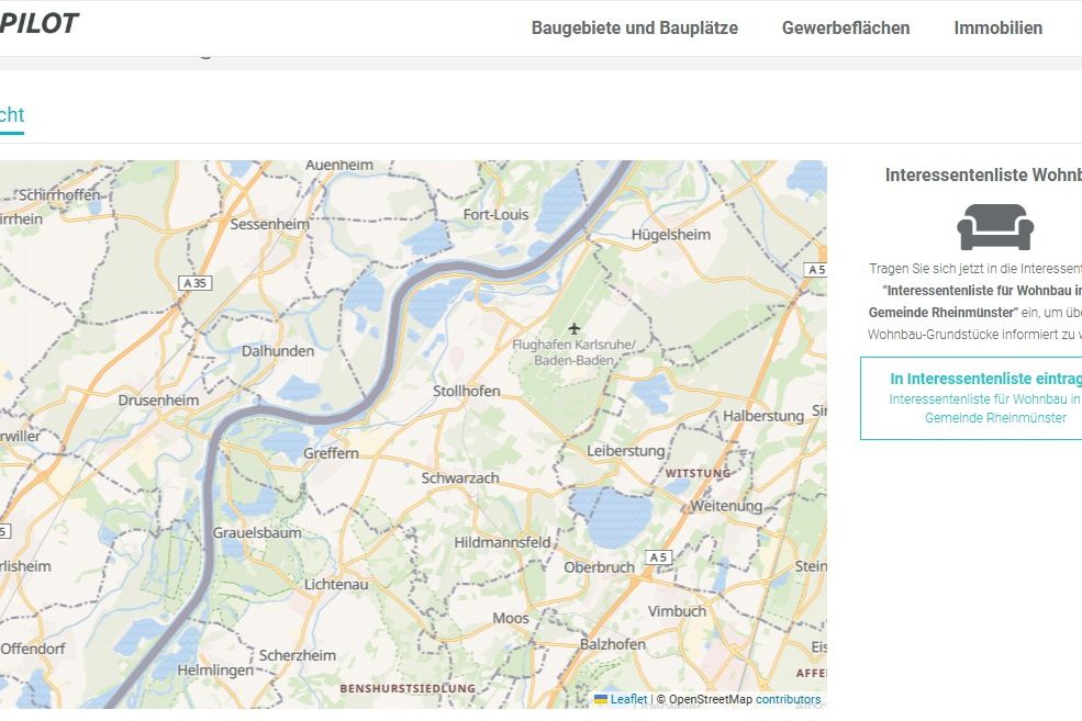 Bauplatzvermarktungssystem BAUPILOT - Screenshot der Plattform